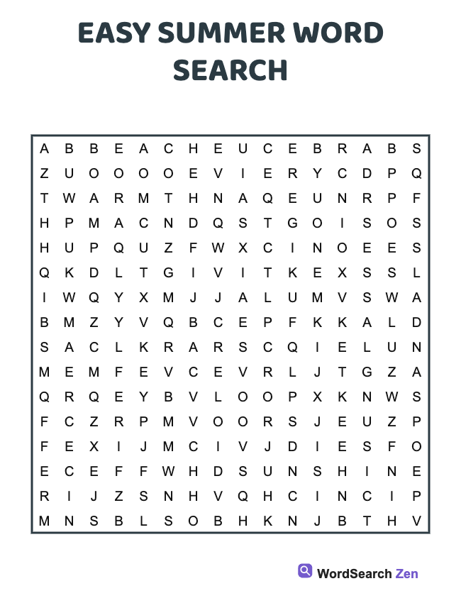 Easy Summer Word Search