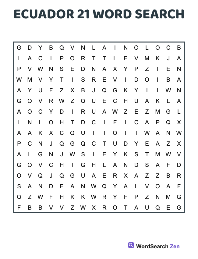 Ecuador 21 Word Search