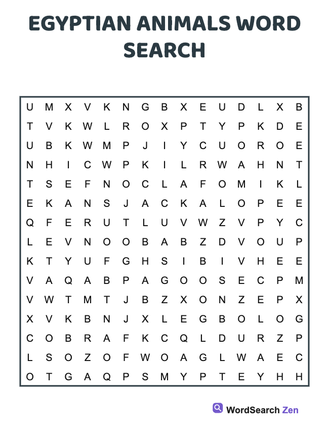 Egyptian Animals Word Search