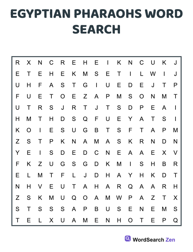 Egyptian Pharaohs Word Search