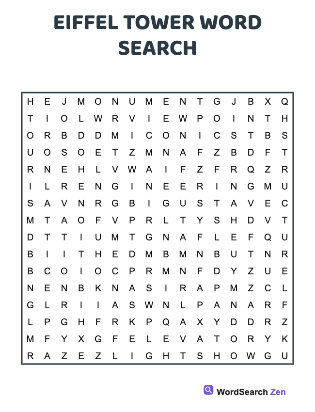 Eiffel Tower Word Search