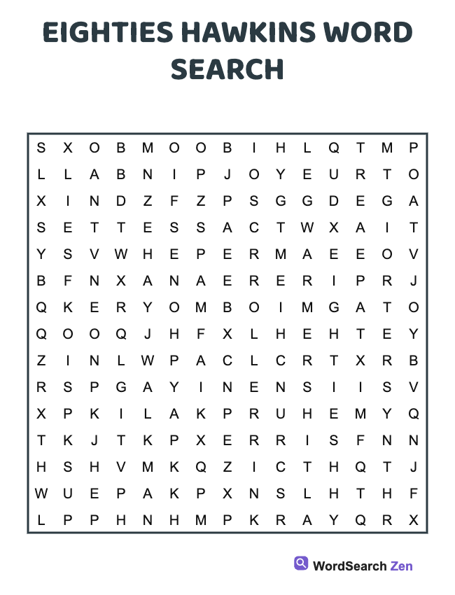 Eighties Hawkins Word Search
