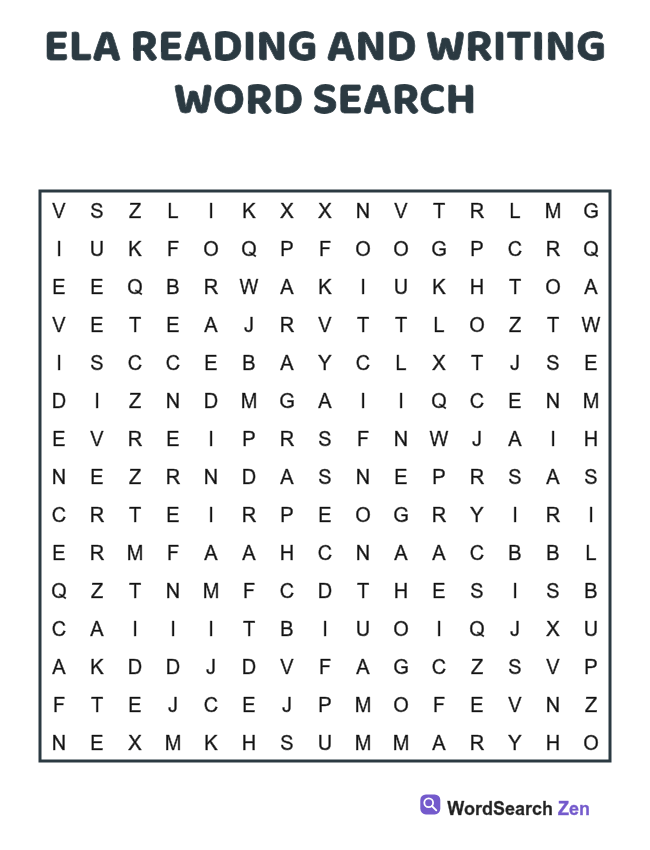 ELA Reading and Writing Word Search printable puzzle sheet