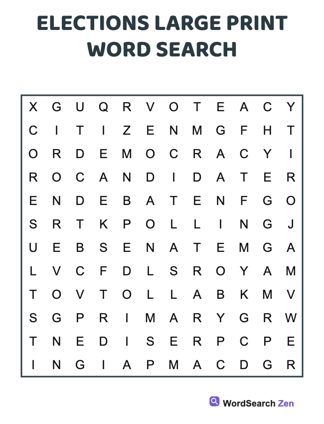 Elections Large Print Word Search