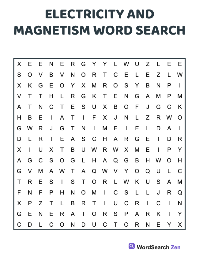 Electricity And Magnetism Word Search
