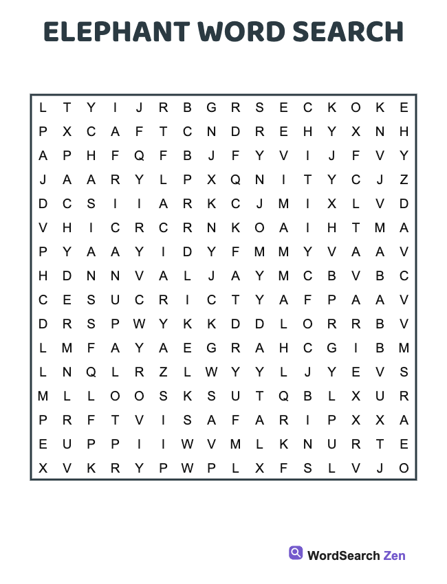 Elephant Word Search