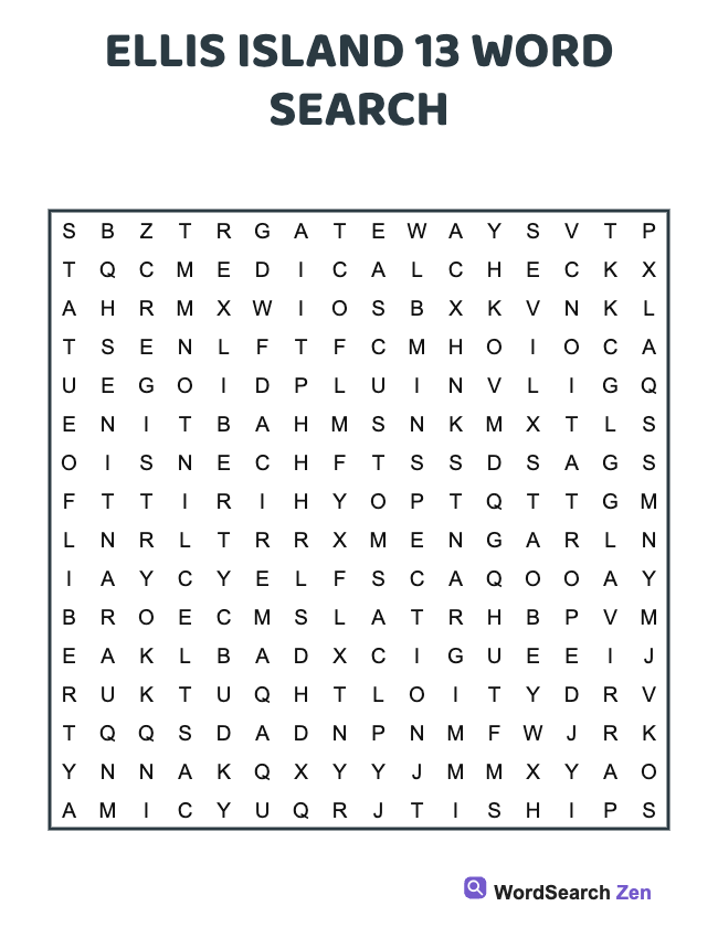 Ellis Island 13 Word Search