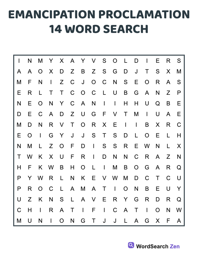 Emancipation Proclamation 14 Word Search