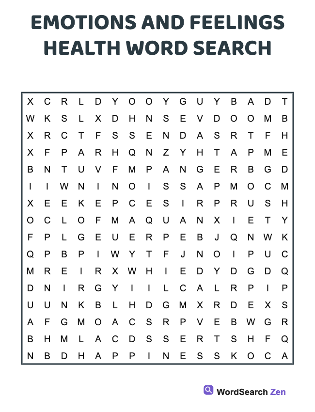 Emotions And Feelings Health Word Search
