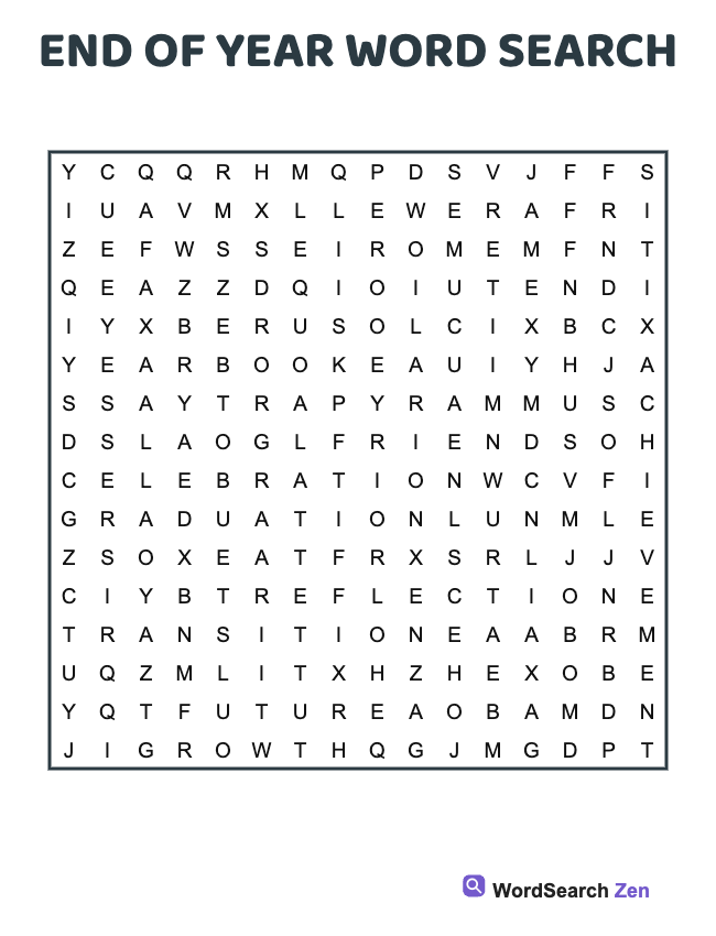 End Of Year Word Search