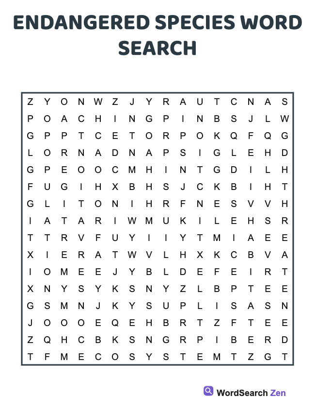 Endangered Species Word Search