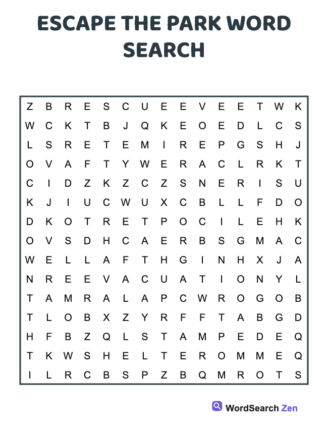 Escape The Park Word Search