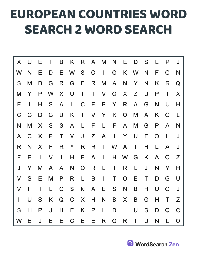 European Countries Word Search 2