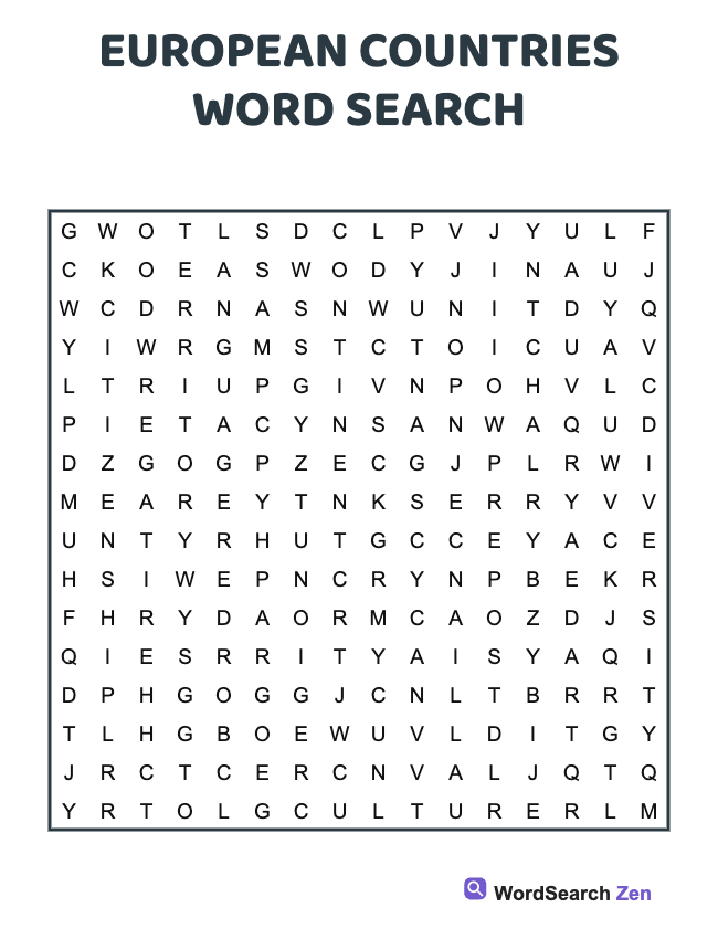 European Countries Word Search