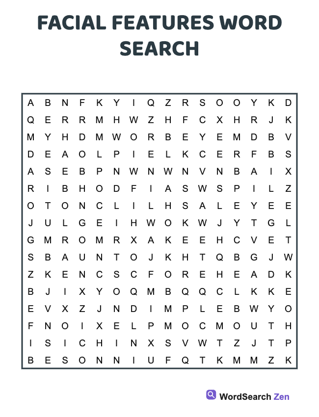 Facial Features Word Search