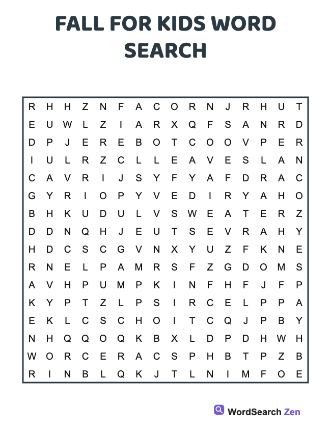Fall For Kids Word Search