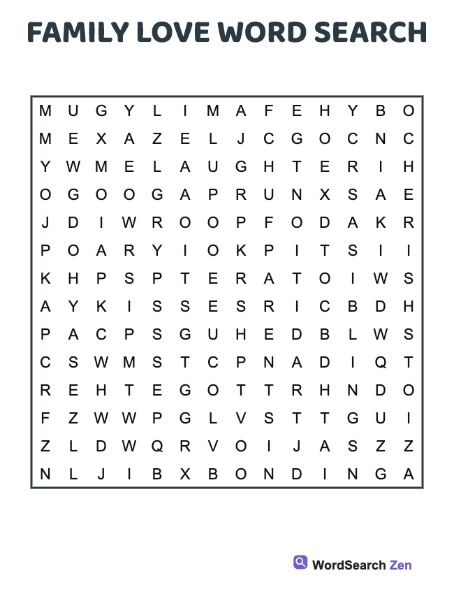 Family Love Word Search