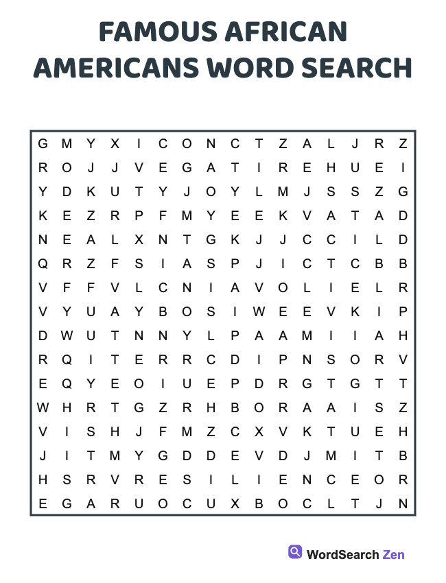 Famous African Americans Word Search