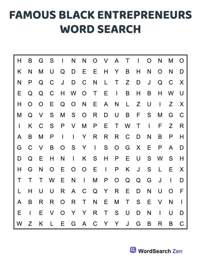 Famous Black Entrepreneurs Word Search