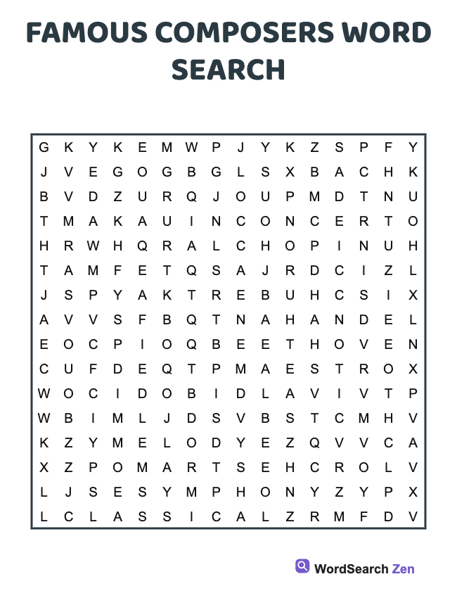 Famous Composers Word Search