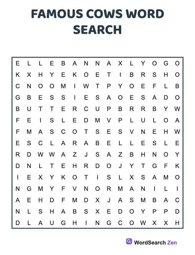 Famous Cows Word Search