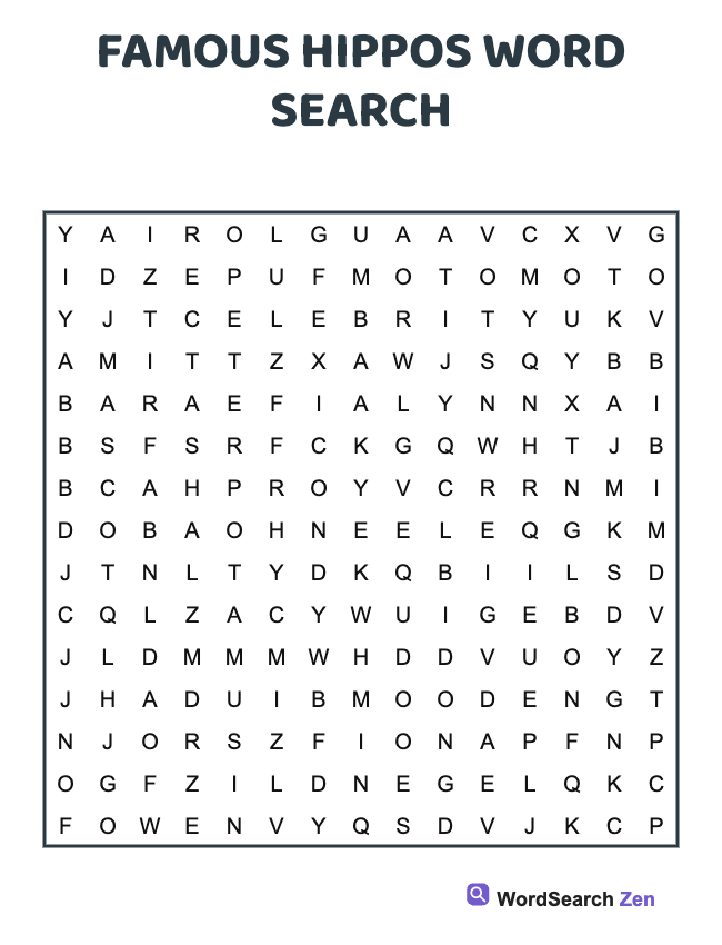 Famous Hippos Word Search