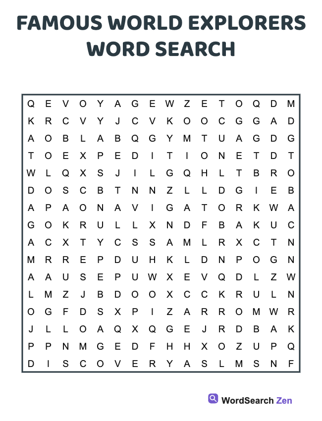 Famous World Explorers Word Search