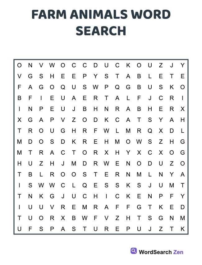 Farm Animals Word Search