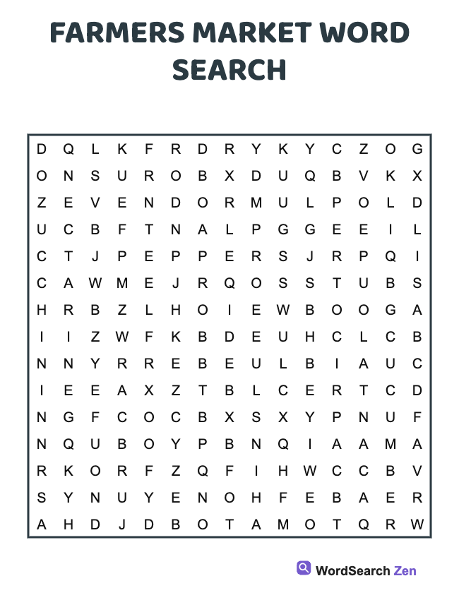 Farmers Market Word Search