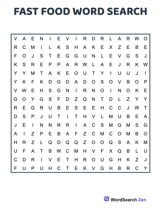 Fast Food Word Search