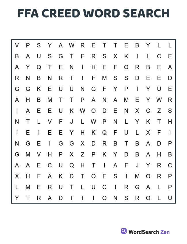 FFA Creed Word Search printable puzzle sheet