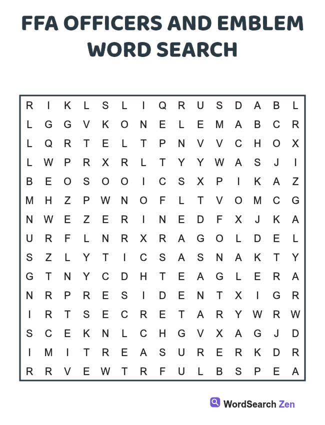FFA Officers and Emblem Word Search printable puzzle sheet
