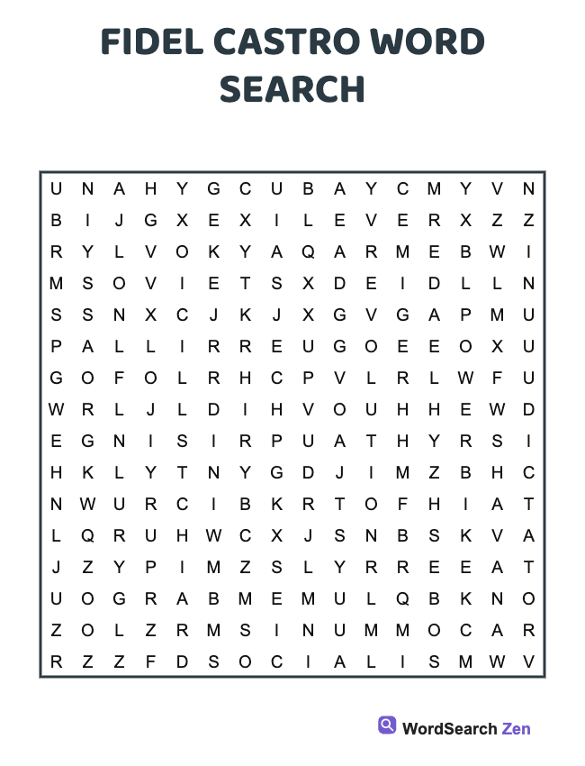 Fidel Castro Word Search