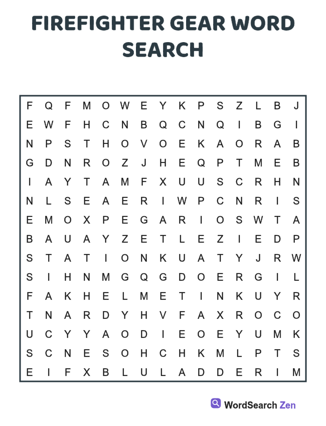 Firefighter Gear Word Search printable puzzle sheet