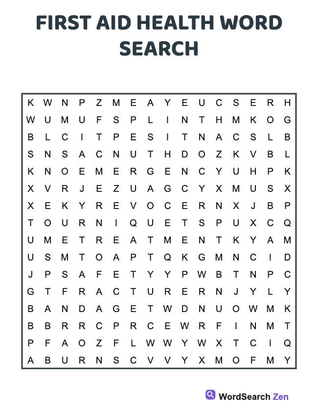 First Aid Health Word Search