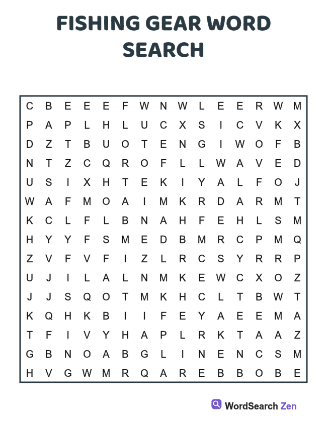 Fishing Gear Word Search printable puzzle sheet