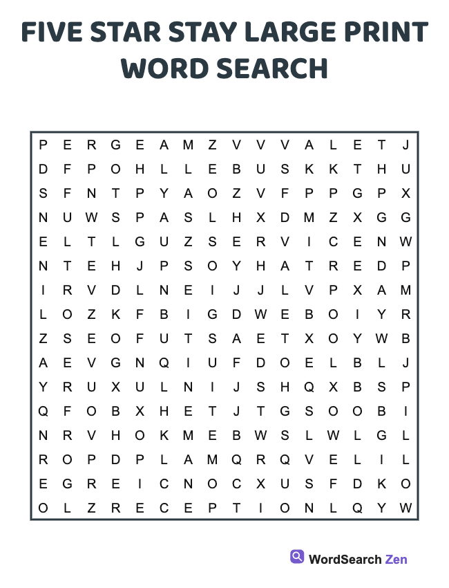 Five Star Stay Large Print Word Search