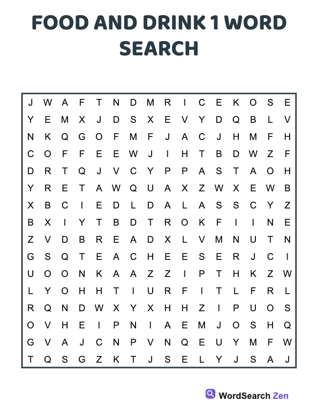 Food And Drink 1 Word Search