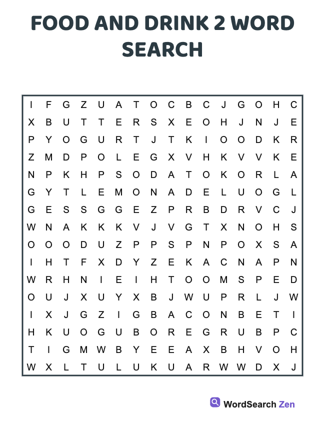 Food And Drink 2 Word Search