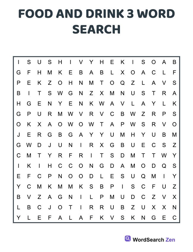 Food And Drink 3 Word Search