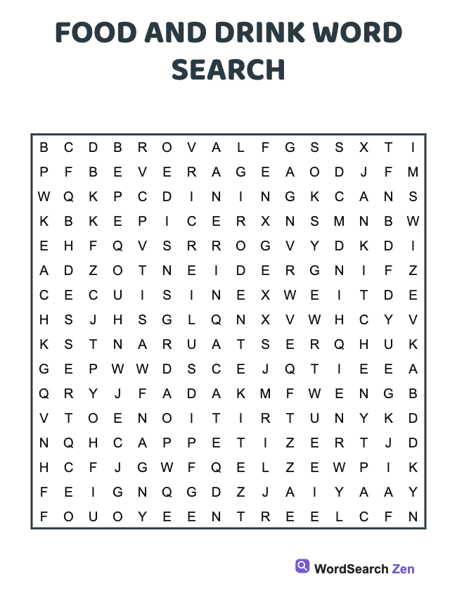 Food And Drink Word Search