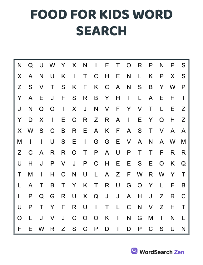 Food For Kids Word Search