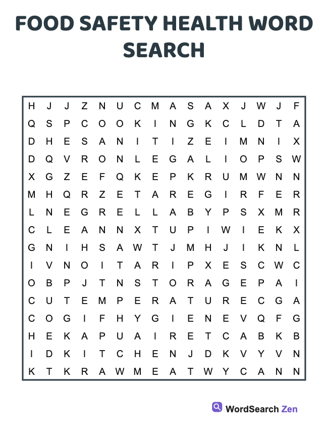 Food Safety Health Word Search