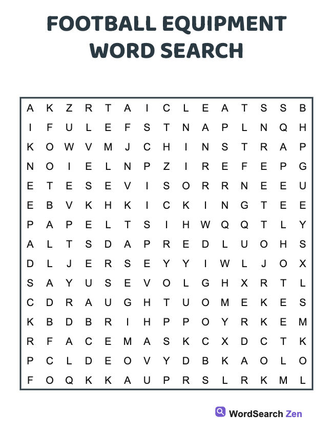 Football Equipment Word Search