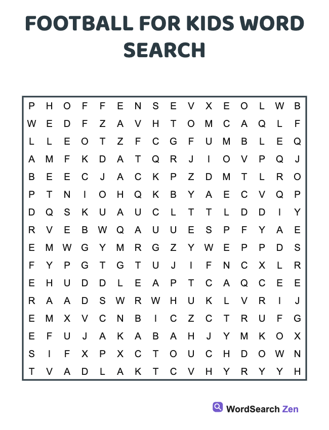 Football For Kids Word Search