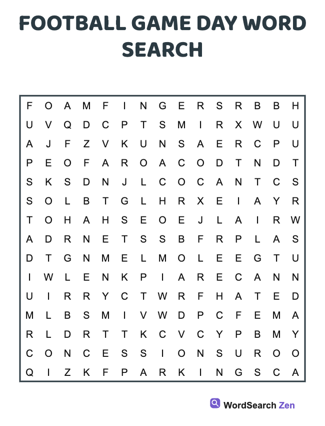 Football Game Day Word Search