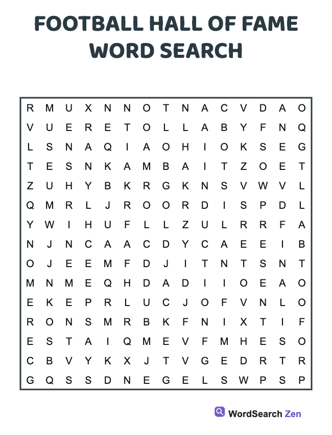 Football Hall of Fame Word Search