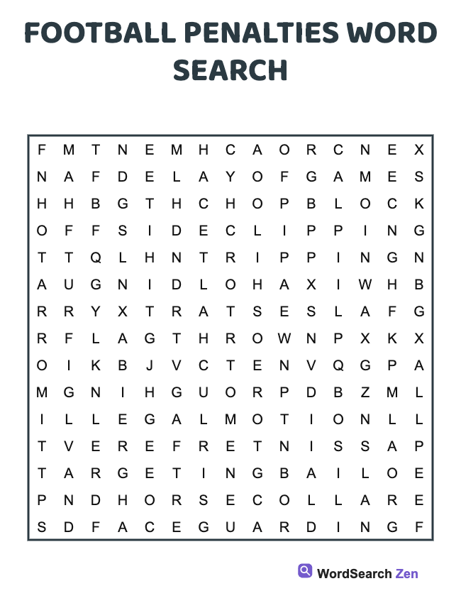 Football Penalties Word Search