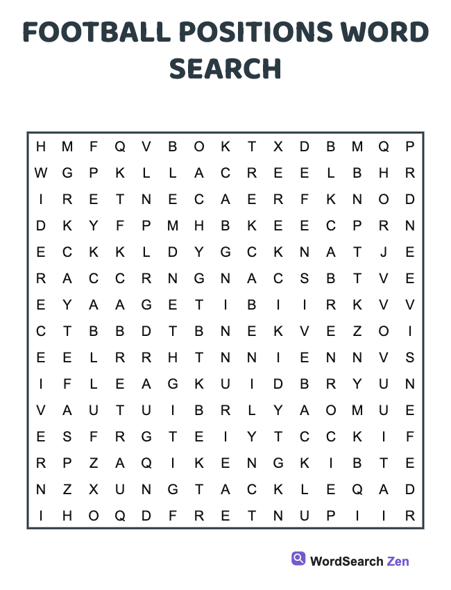 Football Positions Word Search