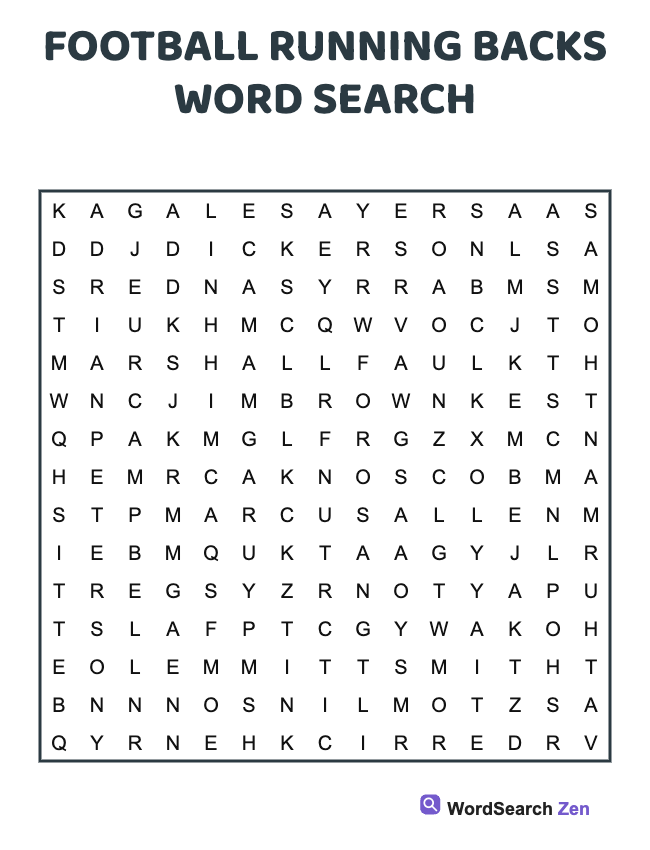 Football Running Backs Word Search